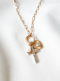 Cross and Pearl Charm Necklace