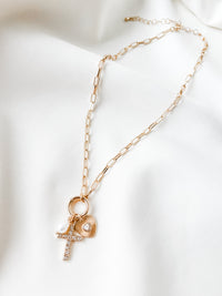 Cross and Pearl Charm Necklace