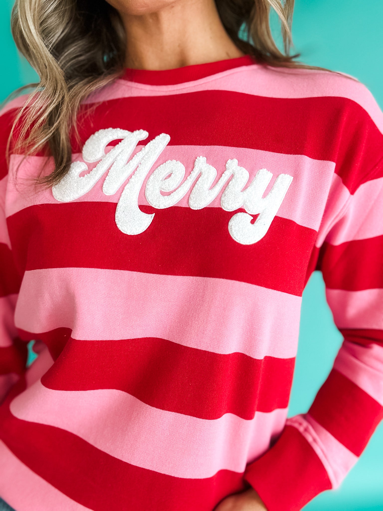 Merry Embroidered Stripe Pullover