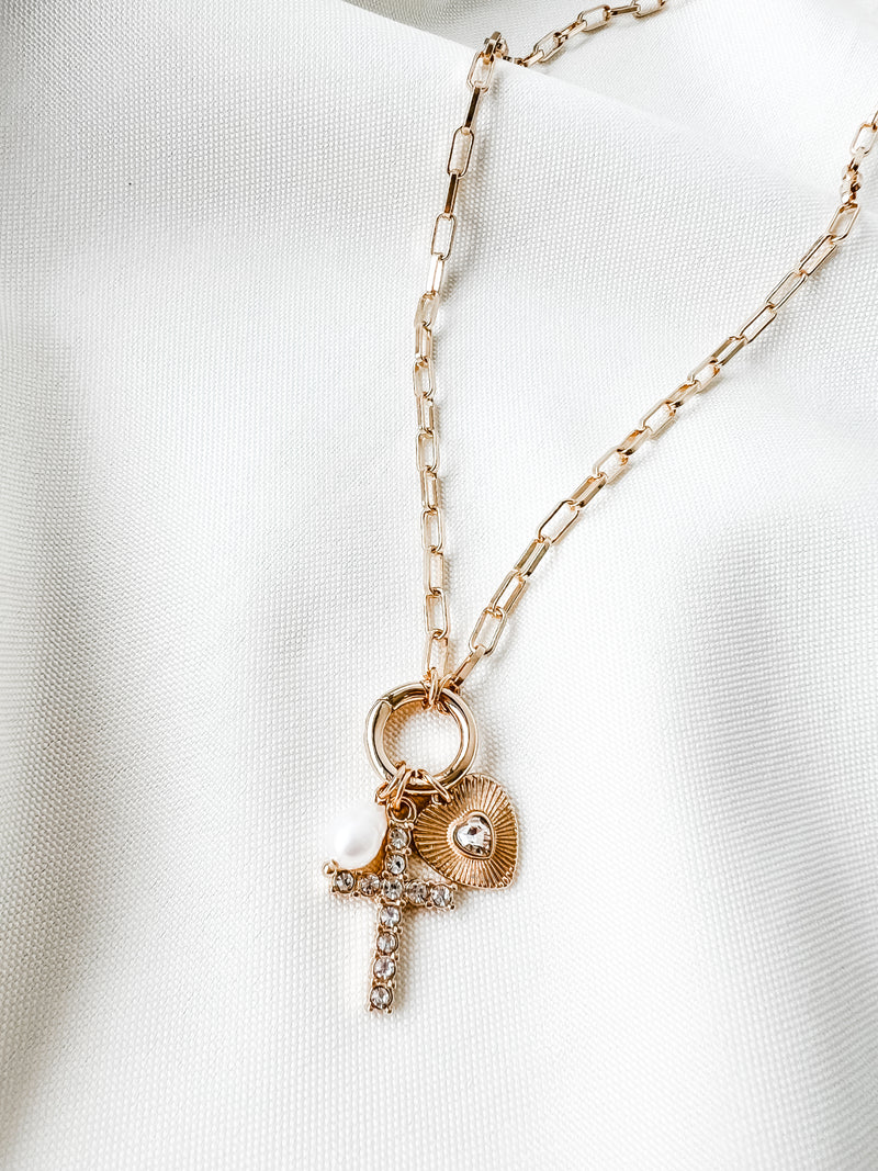 Cross and Pearl Charm Necklace