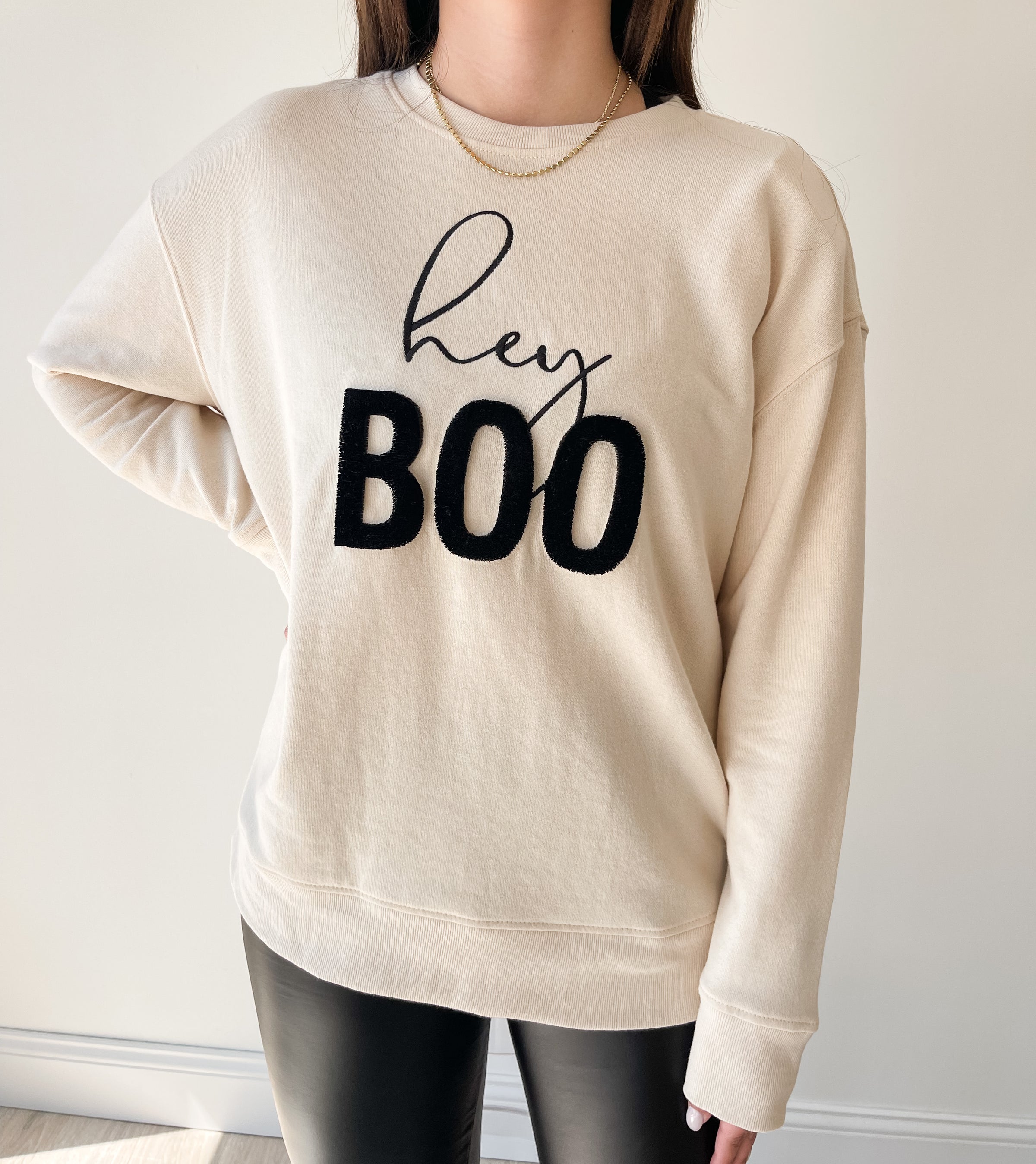 Hey Boo Embroidered Pullover