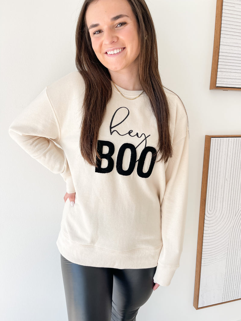Hey Boo Embroidered Pullover